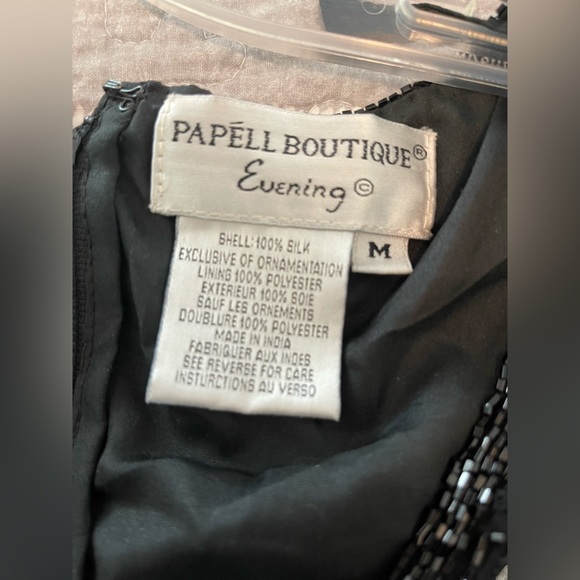 Papell Boutique Evening elegant top Womens med silk beaded silver black formal - Picture 5 of 6